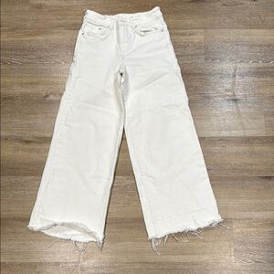 &DENIM Size 26 White Wide Leg Flare Jeans with Frayed Hem